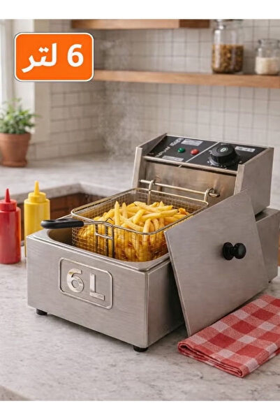 TOSCANA U مقلاة زيت عميقة من الفولاذ المقاوم للصدأ مع مصفاة سلة القلي ودرجة ا...