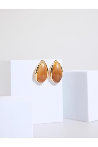 Jimmy Key Brown Big Drop Stone Figured Earrings