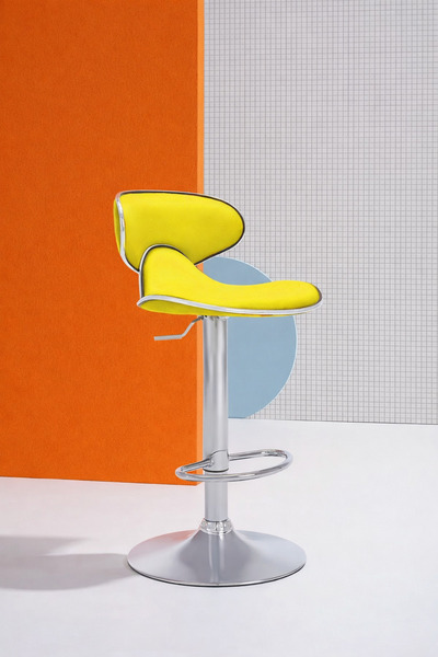 Bürocci Zen Bar Taburesi - Sarı Modern Deri Metal Ayaklı Yüksek Tezgah Sandal...