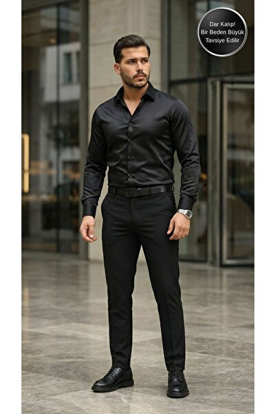 viyamen Erkek Slim Fit Klasik Saten Gömlek