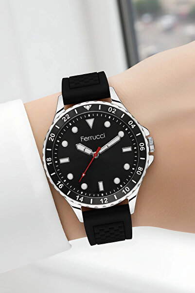 Ferrucci Siyah Silikon Kordon Gümüş Çelik Kasa Kadın Kol Saati Fc 03282s.07 B...