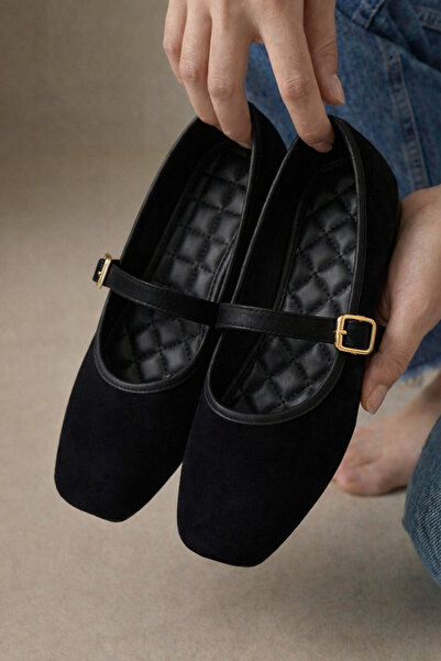 Beyond Жіночі чорні замшеві балетки з пряжкою 1 см Mary Jane BYNDSHR04