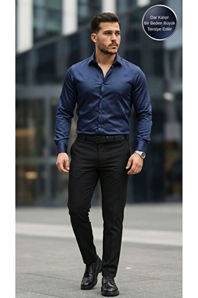 viyamen Erkek Slim Fit Klasik Saten Gömlek