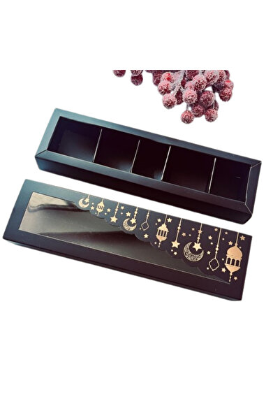 JaNef 5 Bölmeli Ramazan Temalı Gold Yaldız Çikolata Kutusu (10 Adet)