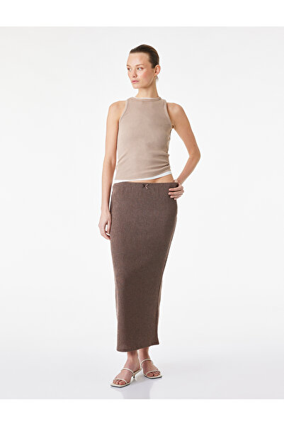 Koton Bürümcük Fabric Slim Fit Midi Skirt with Bow Detail
