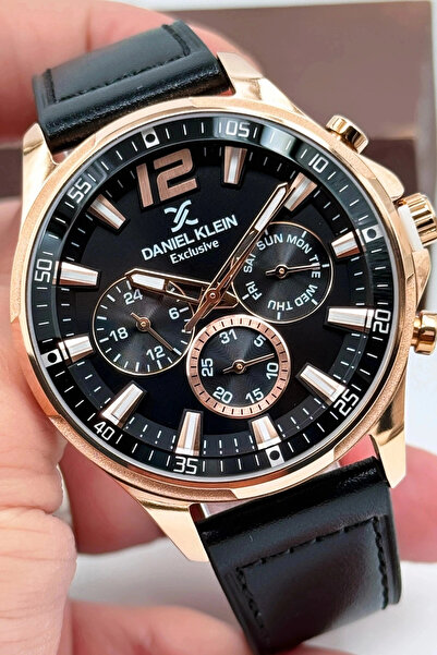 Daniel Klein Exclusive Siyah Deri Kordon Erkek Kol Saati 3 Atm+Bileklik Hediy...