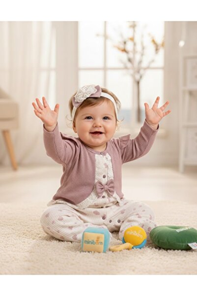 MİNİBORN KIZ UZUN KOLLU RAPORLU KUMAŞ GÜL KURUSU KALP BASKILI CEKET GÖRÜNÜNLÜ...