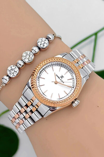 Daniel Klein Women's Wristwatch Rose-Silver Color Steel Band & Case Sddk091