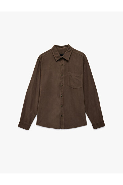 Koton Regular Fit Klasik Yaka Düğmeli Pamuklu Uzun Kollu Kadife Gömlek