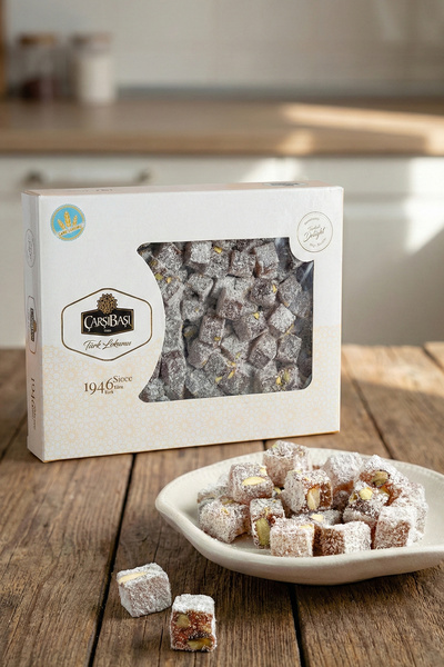 çarşıbaşı حلوى لوكوم مزدوجة بالفستق الحلبي المحمص بدون جلوتين 900 جرام