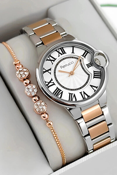 Ferrucci ساعة يد نسائية بسوار وعلبة من الفولاذ، مقاومة للماء حتى 3 ضغط جوي، ل...