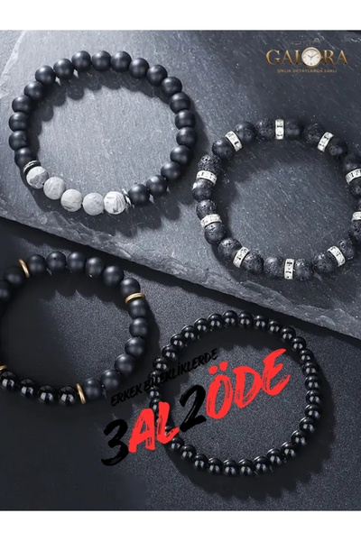 GALORA مجموعة أساور رجالية من الأحجار الطبيعية مكونة من 4 قطع - أوبسيديان، حج...