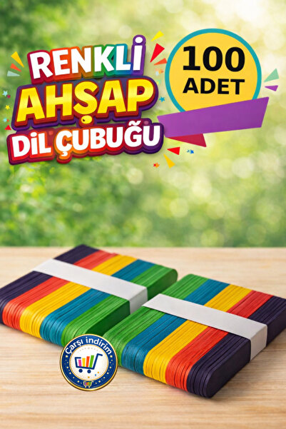 nistabolje Renkli 100 Adet Dil Çubuğu Ahşap Büyük Geniş Abeslang Dondurma Dil...
