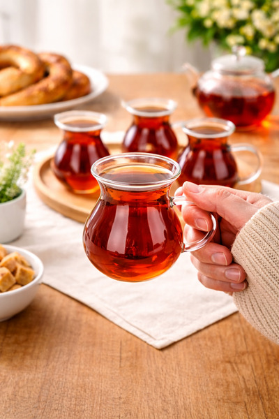 ARVALE 6'lı Keyfi Ala Borosilikat Cam Kulplu Çay Bardağı , Ateşe Temas Edebil...