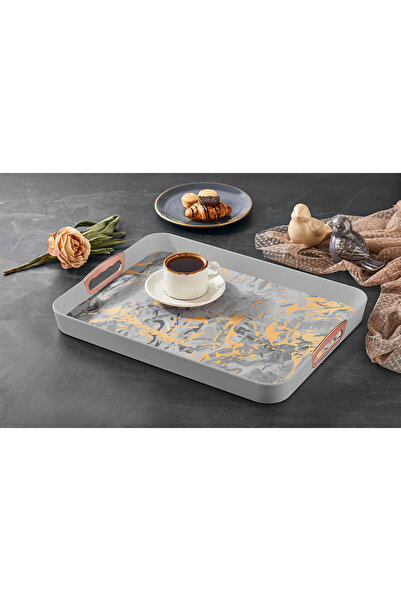 VİP AHMET Desenli Tepsi,Dikdörtgen -Gri Renk