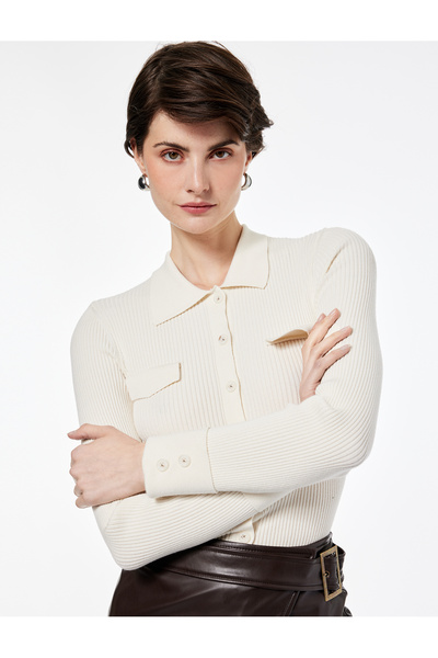 Koton Polo Neck Viscose Blend Pocketed Long Sleeve Knit Sweater