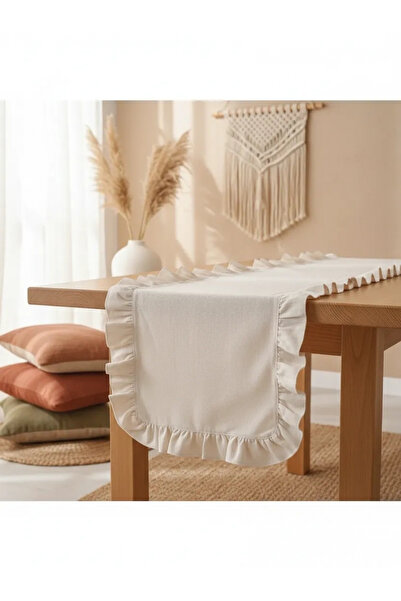 NDC HOME Τραπεζομάντηλο Runner με βολάν από λινό κρέμα