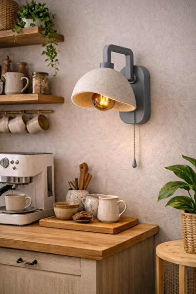 Limon 3D Desing Modern Beton Görünümlü Duvar Aplik | Zincir Anahtarlı | Yatak...