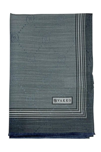 Vakko Pamuk İpek Şal - Bordürlü Monogram - Koyu Gri