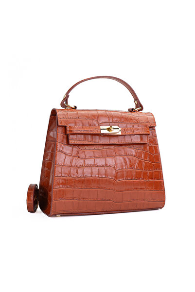 Posete Fagaras Teresa Leather Purse - Croco - Brick, Casual Bag Made of Genui...