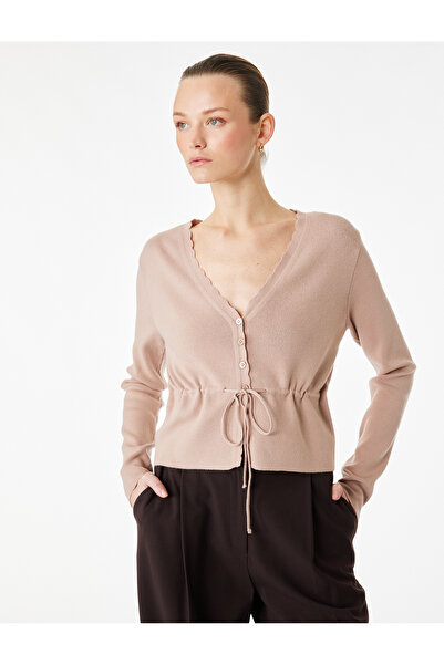 Koton Long Sleeve Tie-Waist Buttoned V-Neck Knitwear Cardigan