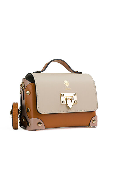 Posete Fagaras Poseta Piele Natalia - Bej - Coniac, Geanta Casual din Piele N...