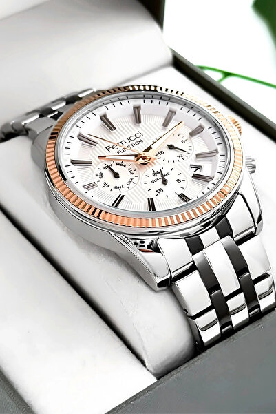 Ferrucci ساعة يد رجالية من Function بسوار فولاذي فضي-أبيض مع هدية 3atm Sdfer170
