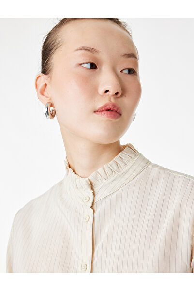 Koton Regular Fit Long Sleeve Stand Collar Striped Shirt