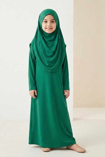 Mnk Baby&Kids فستان صلاة للفتيات مع غطاء رأس عملي M00789 أخضر