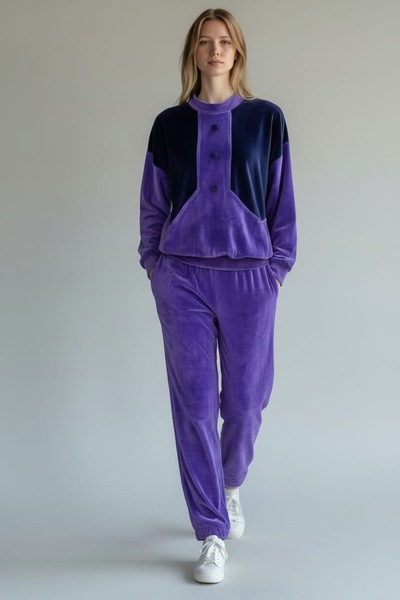 GÖKŞİN MODA Mor Kadife Eşofman Takımı