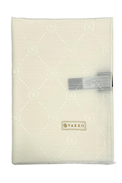 Vakko Pamuk İpek Şal - Monogram - Ekru