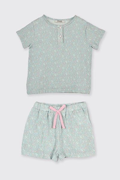 Panço Kız Çocuk Deniz Altı Desenli Mint Pijama Takımı