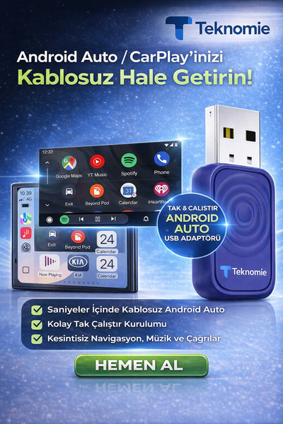 TARÇIN 2025 Kablosuz CarPlay & Android Auto Adaptörü | Tüm Telefonlar ile Uyumlu