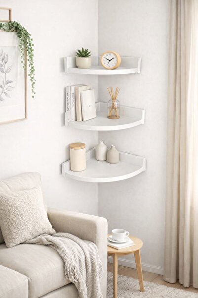 ADIM EBATLAMA 3'Lü Üçgen Köşe Duvar Raf 31 x 26 x 23