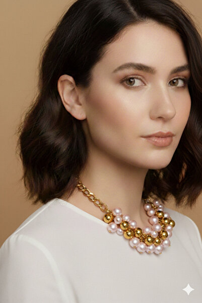 PETEK AKSESUAR قلادة من الخرز المتعدد المعدني باللؤلؤ من سالكيم