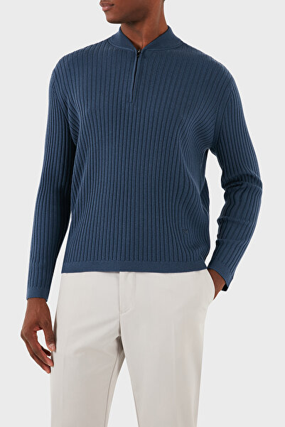 Emporio Armani سترة رجالية من الصوف بقصة عادية ونصف سحاب وياقة كوليج منسوجة 6...