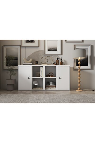 Nettrends Iki Kapaklı Raflı Beyaz Konsol Çıtasız Kns-1169-ç