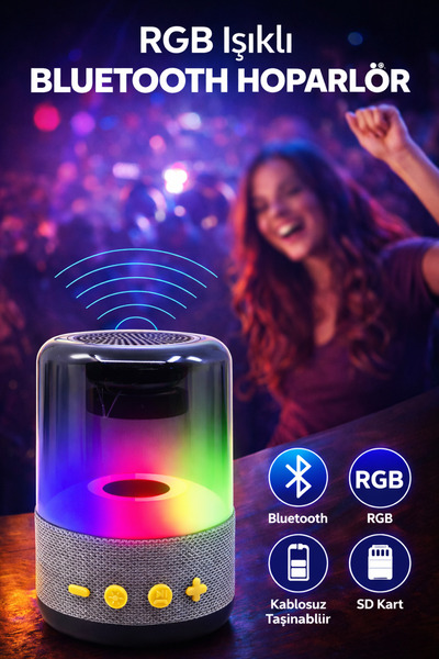 DEMPOWER Işıklı Taşınabilir Bluetooth Hoparlör Ses Bombası Gri