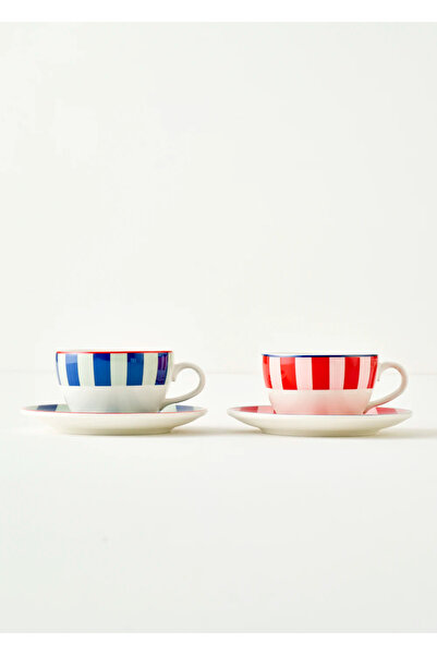 Bella Maison Line 2'li Çay Fincanı Seti Kırmızı-Mavi (270 cc)