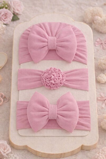 Peppino Kız Bebek Fiyonklu Bone Bandana 3lü Set