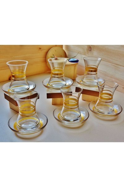 Paşabahçe Eleven Decor Gilded Thin Waisted Tea Set 12 Pieces