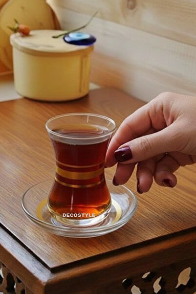 Paşabahçe Eleven Dekor Yaldızlı Ince Belli Çay Takımı 12 Parça