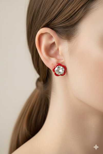 PETEK AKSESUAR Stone Detailed Flower Earrings