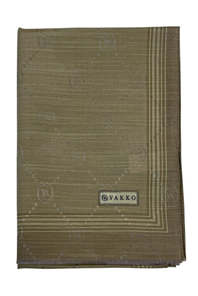 Vakko شال من الحرير القطني - مونوغرام مع حواف - أخضر ناعم