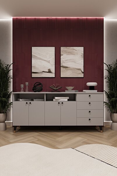 asratrend Modern Konsol ve TV Ünitesi 4 Çekmeceli, 4 Kapaklı, Depolama Alanı,...