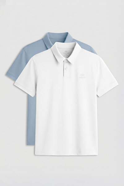 TOMMY LIFE Ανδρικό μπλουζάκι Standard Fit Basic Polo Collar 2 Pack White-Ice ...