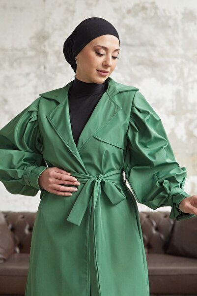 Esre Store Скромно палто с балонни ръкави, зелено