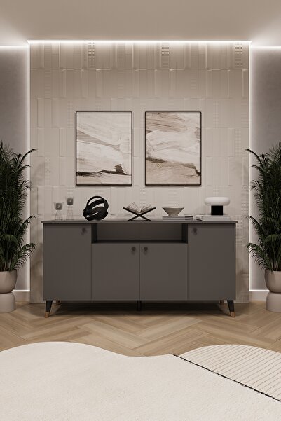 asratrend Modern Konsol – 4 Kapaklı Çok Amaçlı Dolap, Şık Saklama Ünitesi MDF...