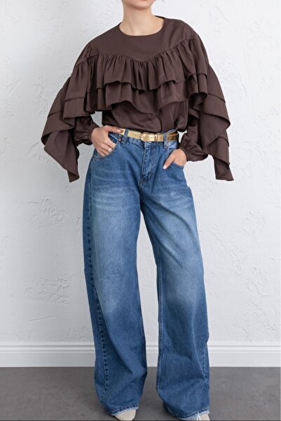 Modamorfo Flounce Sleeve Elastic Blouse -K. Coffee