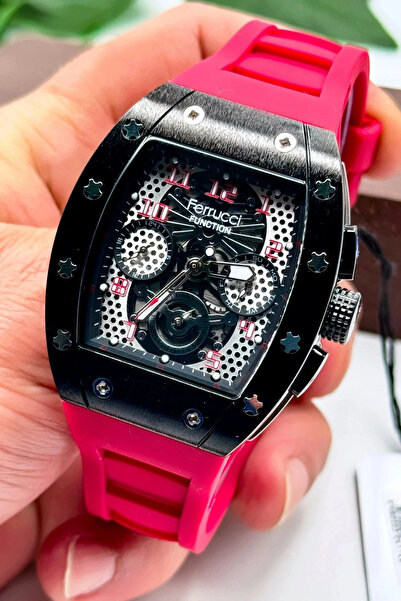 Ferrucci Function Erkek Kol Saati Silikon Kordon Bileklik Hediyeli 3atm Kırmı...